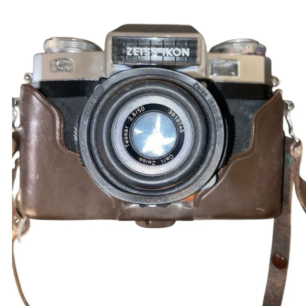 Zeiss Ikon Contaflex Super B 35mm SLR W 50mm F/2.8 Tessar Lens & Leather Case